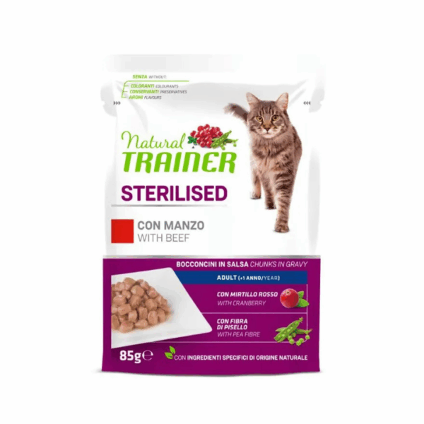 Natural Trainer Cat Adult Sterilised Multipack Bocconcini in Salsa Tonno e Manzo - 12X85 g - immagine 5