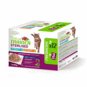 Natural Trainer Cat Adult Sterilised Multipack Bocconcini in Salsa Tacchino e Merluzzo - 12X85 g