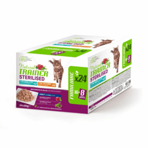Natural Trainer Cat Adult Sterilised Multipack Bocconcini in Salsa Tacchino e Merluzzo - 24X85 g