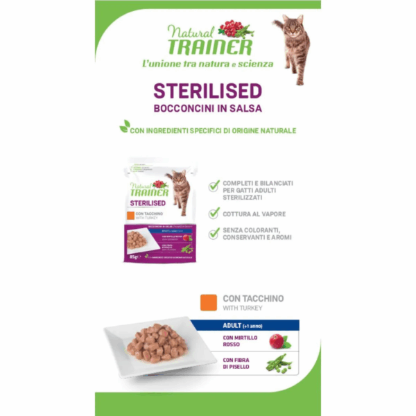 Natural Trainer Cat Adult Sterilised Bocconcini in Salsa Tacchino - 85 g - immagine 5