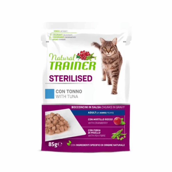 Natural Trainer Cat Adult Sterilised Multipack Bocconcini in Salsa Tonno e Manzo - 12X85 g - immagine 4
