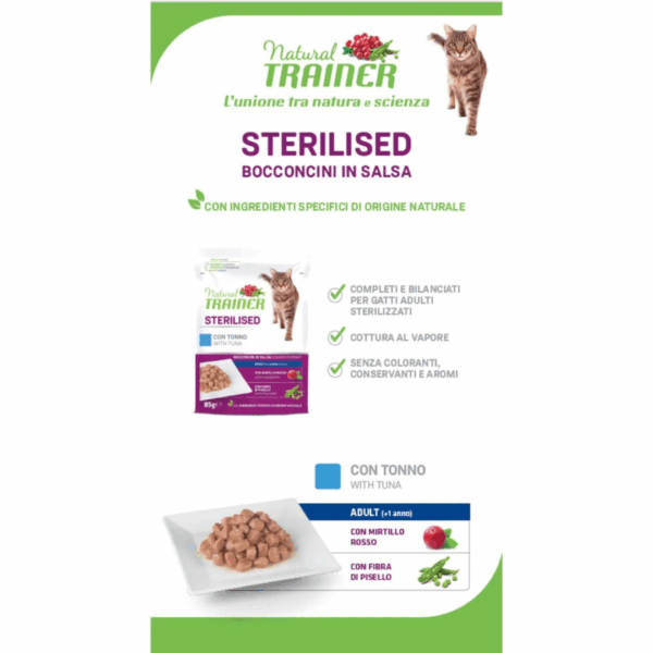 Natural Trainer Cat Adult Sterilised Multipack Bocconcini in Salsa Tonno e Manzo - 12X85 g - immagine 8
