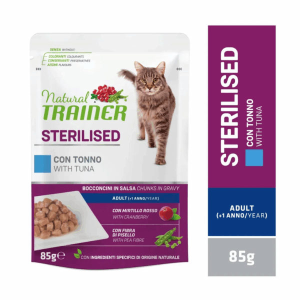 Natural Trainer Cat Adult Sterilised Multipack Bocconcini in Salsa Tonno e Manzo - 12X85 g - immagine 6