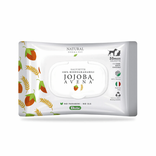 Natural Derma Pet Salviette 100% Biodegradabili Jojoba e Avena - 35 pz