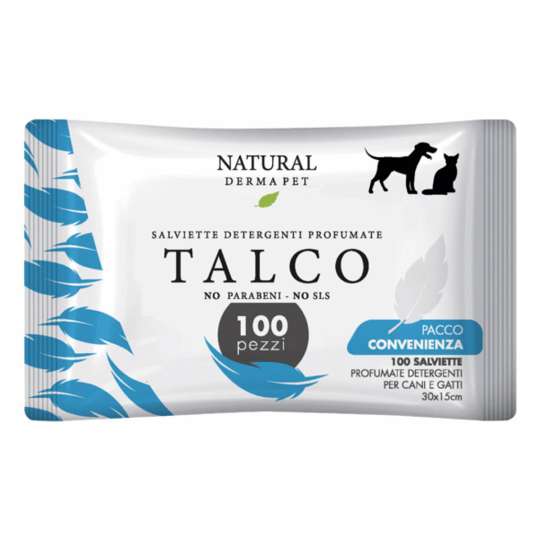 Natural Derma Pet Salviette Detergenti Profumate Talco - 100 pz