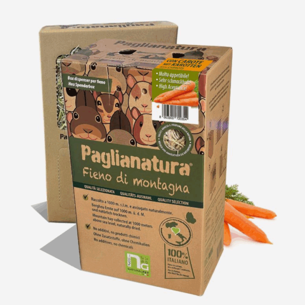 Paglianatura Fieno di Montagna Dispenser con Carota - 700 g