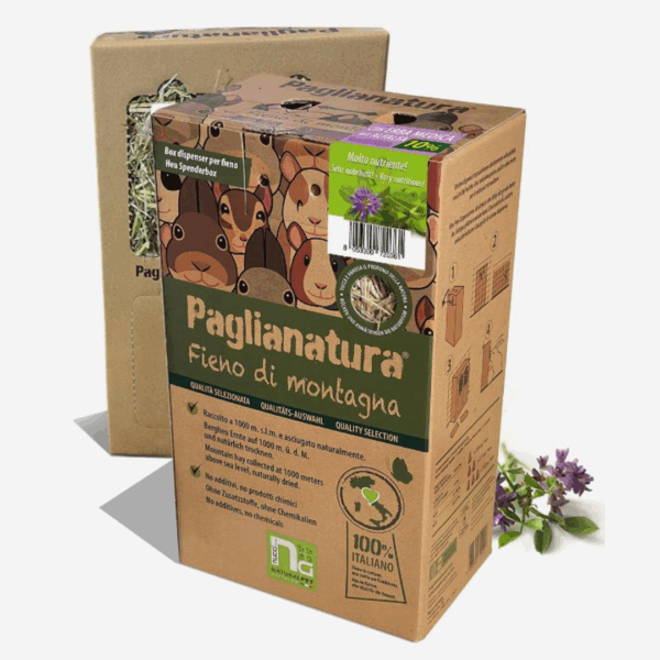 Paglianatura Fieno di Montagna Dispenser con Erba Medica - 700 g