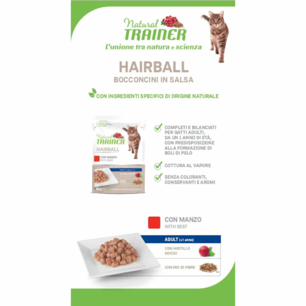 Natural Trainer Cat Adult Hairball Bocconcini in Salsa Manzo - 85 g - immagine 5