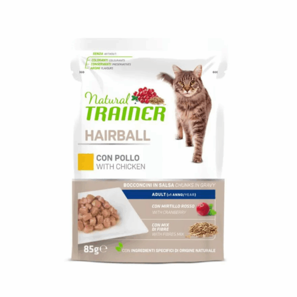 Natural Trainer Cat Adult Hairball Bocconcini in Salsa Pollo - 85 g