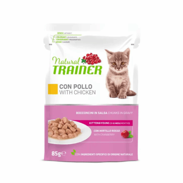 Natural Trainer Cat Kitten&Young Flow Pack Bocconcini in Salsa Pollo - 4X85 g - immagine 3