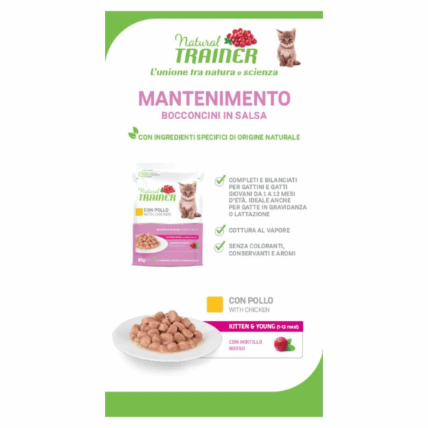 Natural Trainer Cat Kitten&Young Flow Pack Bocconcini in Salsa Pollo - 4X85 g - immagine 5