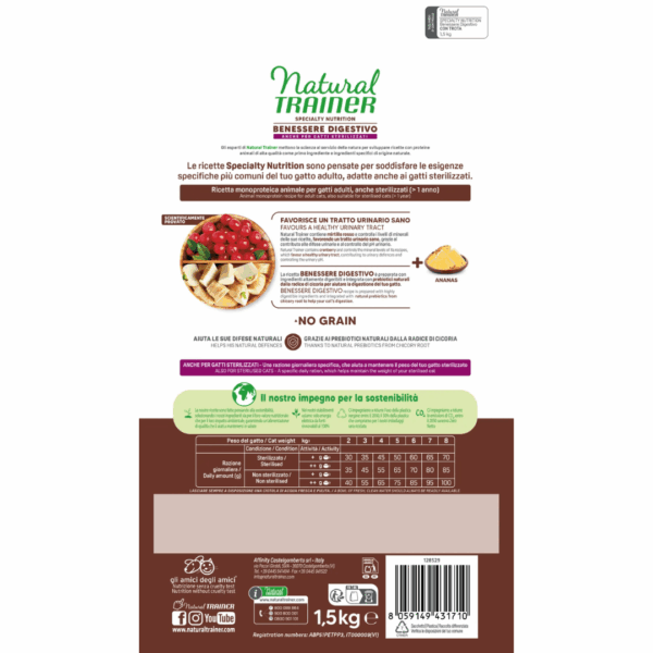 Natural Trainer Cat Adult Specialty Nutrition Benessere Digestivo Formula MonoproteicaTrota - 1,5 kg - immagine 2