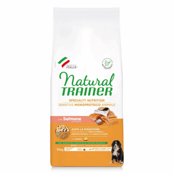 Natural Trainer Dog Specialty Nutrition Sensitive Medium&Maxi Puppy&Junior Salmone – 12 kg