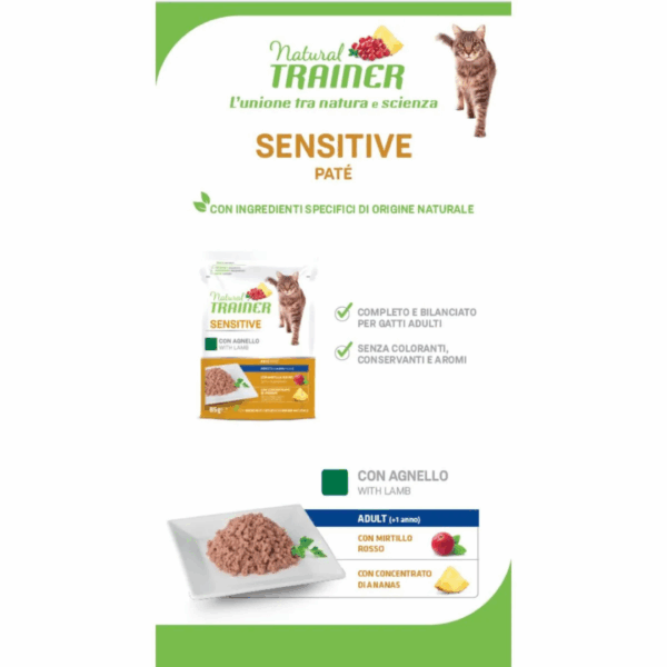 Natural Trainer Cat Adult Sensitive Paté Agnello - 85 g - immagine 5
