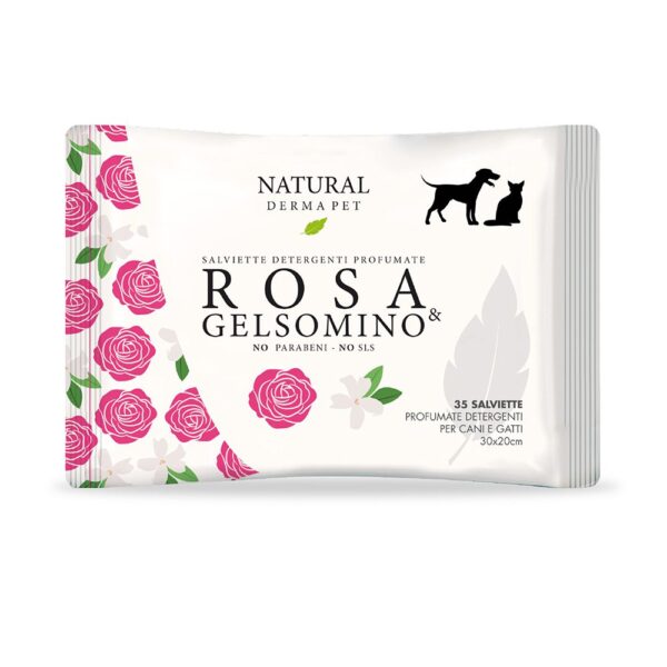 Natural Derma Pet Salviette Detergenti Profumate Rosa e Gelsomino – 35 pz
