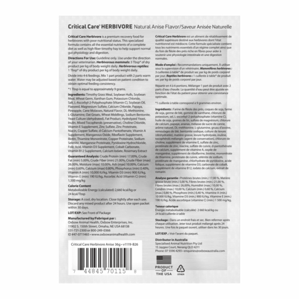Oxbow Critical Care Herbivore Natural Gusto Anice - 36 g - immagine 2
