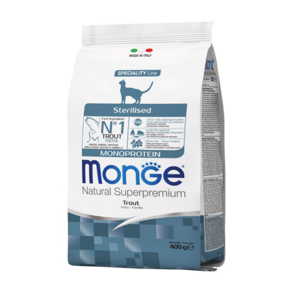 Monge Natural Superpremium Cat Adult Sterilised Monoprotein Trota – 400 g