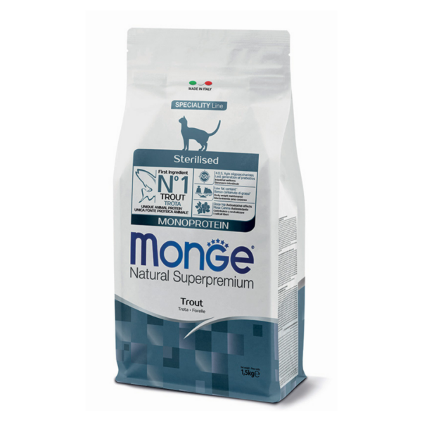 Monge Natural Superpremium Cat Adult Sterilised Monoprotein Trota – 1,5 kg