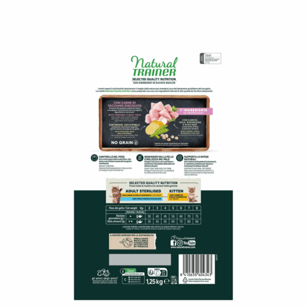 Natural Trainer SQN Cat Adult Sterilised No Grain Tacchino - 1,25 kg - immagine 2
