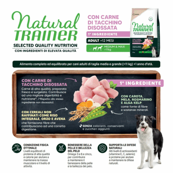Natural Trainer SQN Dog Adult Medium&Maxi Tacchino - 10 kg - immagine 3