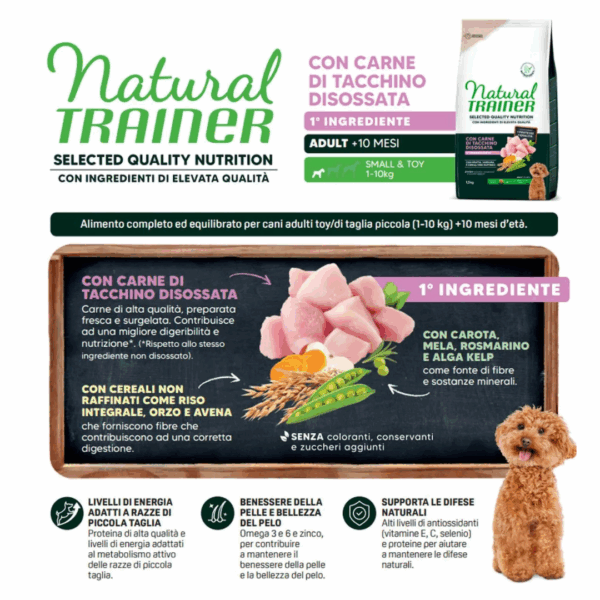 Natural Trainer SQN Dog Adult Small&Toy Tacchino - 1,5 kg - immagine 3