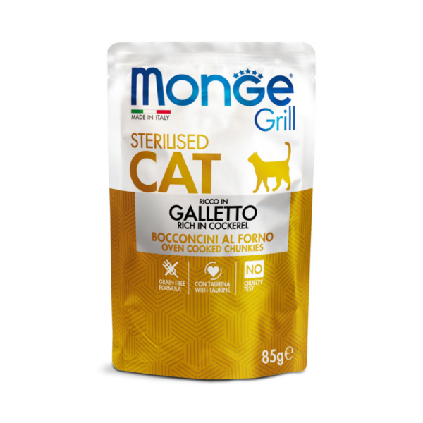 Monge Cat Grill Adult Sterilised Multipack Vitello, Galletto e Trota – 12X85 g - immagine 3