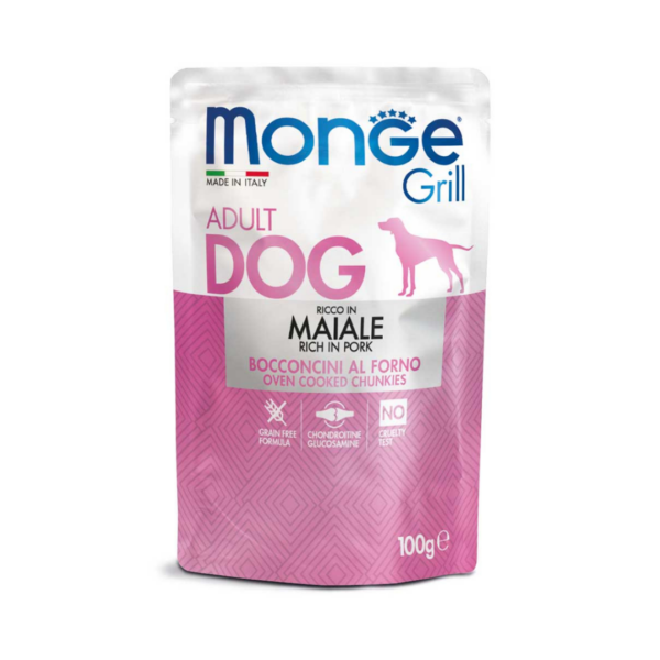Monge Dog Grill Adult Multipack Salmone, Maiale, Agnello e Ortaggi - 12X100 g - immagine 3