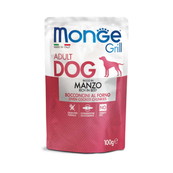 Monge Grill Dog Adult Multipack Bocconcini Pollo, Tacchino, Manzo e Merluzzo - 12X100 g - immagine 2