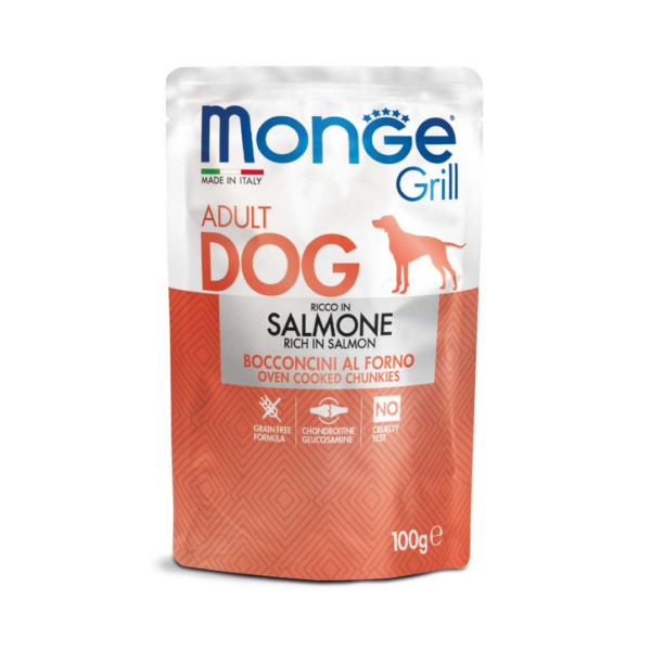 Monge Dog Grill Adult Multipack Salmone, Maiale, Agnello e Ortaggi - 12X100 g - immagine 2
