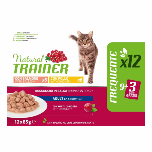 Natural Trainer Cat Adult Multipack Bocconcini in Salsa Salmone e Pollo - 12X85 g - immagine 3