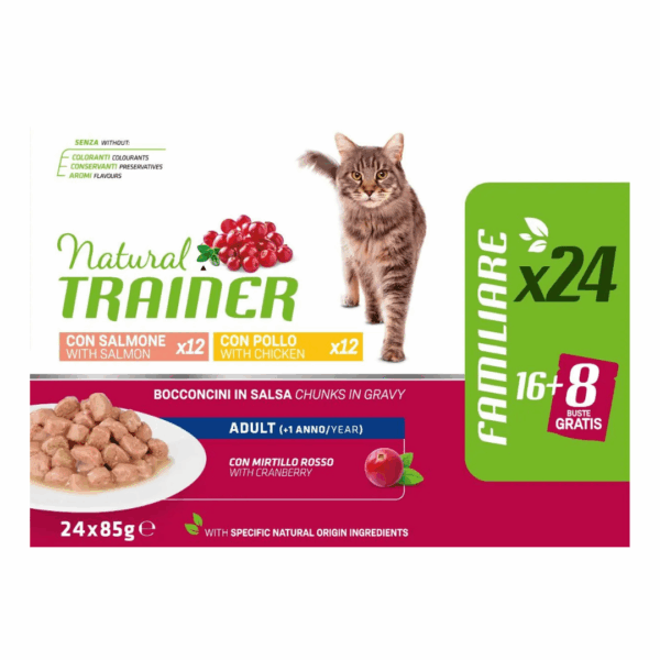 Natural Trainer Cat Adult Multipack Bocconcini in Salsa Salmone e Pollo - 24X85 g - immagine 3