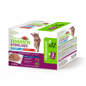 Natural Trainer Cat Adult Sterilised Multipack Bocconcini in Salsa Tonno e Manzo - 12X85 g