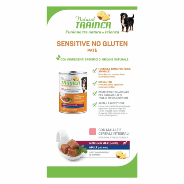 Natural Trainer Dog Sensitive No Gluten Medium&Maxi Adult Maiale - 400 g - immagine 5