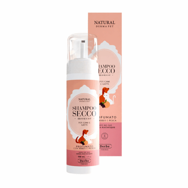 Natural Derma Pet Shampoo Secco Mousse Profumato Cani e Gatti con Pesca e Ribes - 150 ml
